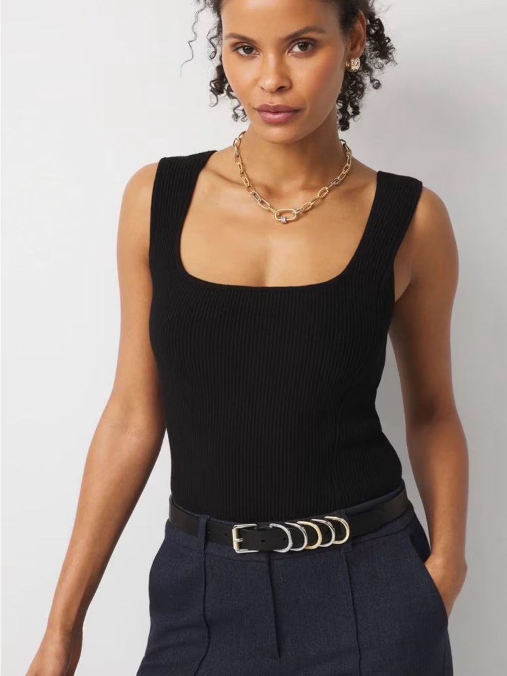 White House Black Market Black L Forme Ribbed Ottoman Tank Sweater Top NWT $79